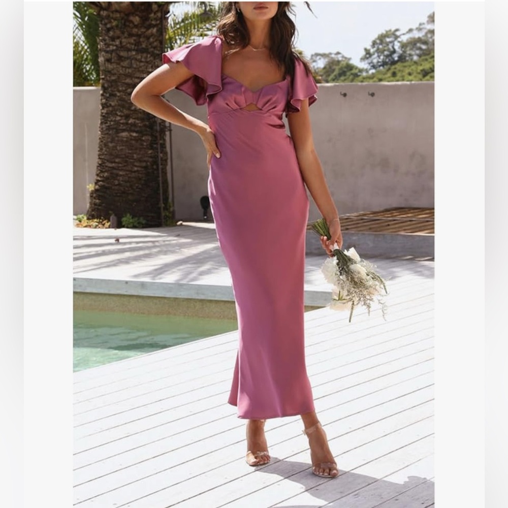 Bridesmaid Wedding Guest Dress Gown Medium Pink Fuscha